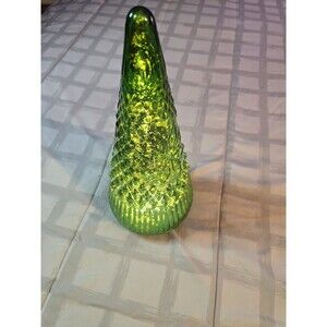 Vintage Green Glass Christmas Tree w/ Strand Of White Lights Inside 12”